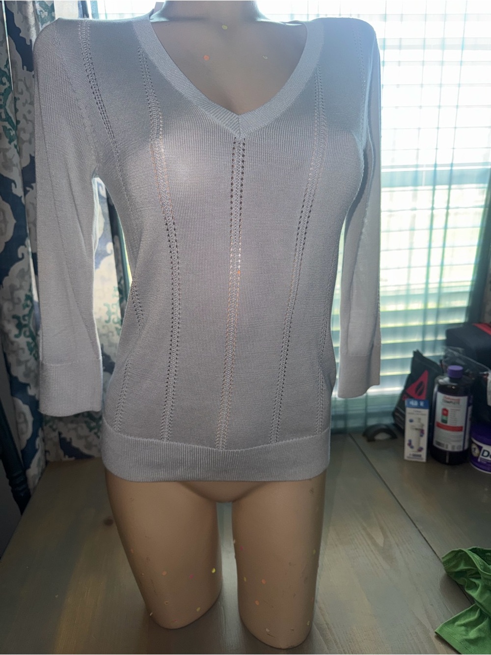 Light Gray V-Neck Knit Sweater for Women Banana Republic